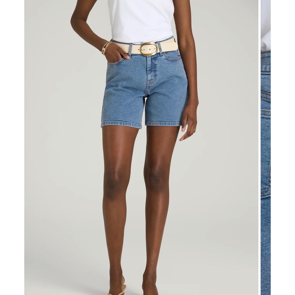 American Tall Women High Waisted Stretch Denim Shorts Normcore Coastal Casual